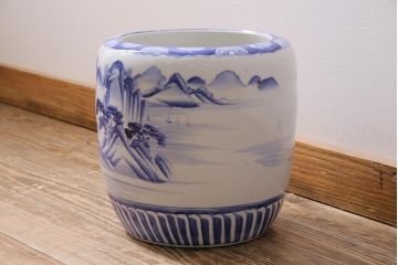 アンティーク雑貨　昭和初期　山水図　風情溢れる瀬戸火鉢(鉢カバー)(R-043816)