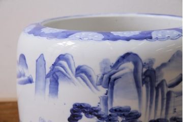 アンティーク雑貨　昭和初期　山水図　風情溢れる瀬戸火鉢(鉢カバー)(R-043816)