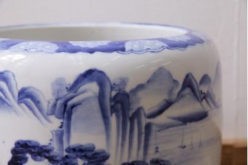 アンティーク雑貨　昭和初期　山水図　風情溢れる瀬戸火鉢(鉢カバー)(R-043816)