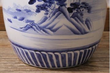 アンティーク雑貨　昭和初期　山水図　風情溢れる瀬戸火鉢(鉢カバー)(R-043816)