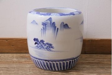 アンティーク雑貨　昭和初期　山水図　風情溢れる瀬戸火鉢(鉢カバー)(R-043816)