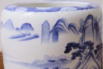 アンティーク雑貨　昭和初期　山水図　風情溢れる瀬戸火鉢(鉢カバー)(R-043816)