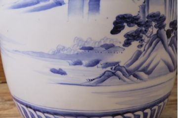 アンティーク雑貨　昭和初期　山水図　風情溢れる瀬戸火鉢(鉢カバー)(R-043816)