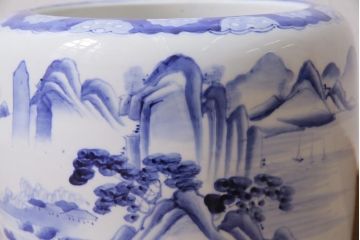 アンティーク雑貨　昭和初期　山水図　風情溢れる瀬戸火鉢(鉢カバー)(R-043816)