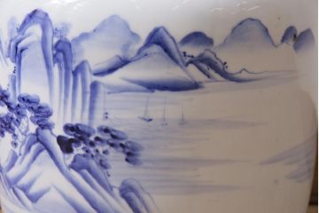 アンティーク雑貨　昭和初期　山水図　風情溢れる瀬戸火鉢(鉢カバー)(R-043816)