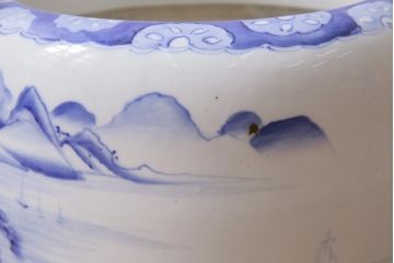アンティーク雑貨　昭和初期　山水図　風情溢れる瀬戸火鉢(鉢カバー)(R-043816)