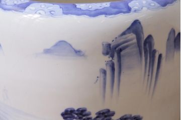 アンティーク雑貨　昭和初期　山水図　風情溢れる瀬戸火鉢(鉢カバー)(R-043816)