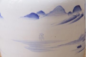 アンティーク雑貨　昭和初期　山水図　風情溢れる瀬戸火鉢(鉢カバー)(R-043816)