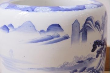 アンティーク雑貨　昭和初期　山水図　風情溢れる瀬戸火鉢(鉢カバー)(R-043816)