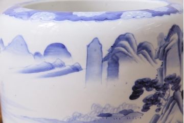 アンティーク雑貨　昭和初期　山水図　風情溢れる瀬戸火鉢(鉢カバー)(R-043816)