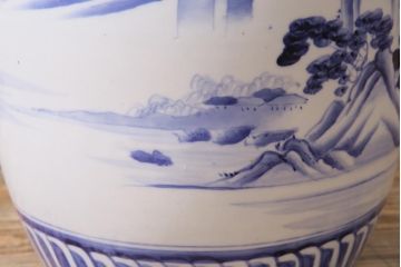 アンティーク雑貨　昭和初期　山水図　風情溢れる瀬戸火鉢(鉢カバー)(R-043816)