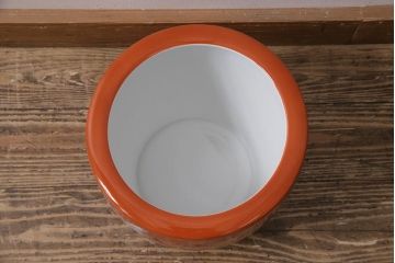 アンティーク雑貨　ノリタケ・則武(日陶)　鶴の図　朱色が目を引く小振りの瀬戸火鉢(手あぶり、鉢カバー)(R-043817)