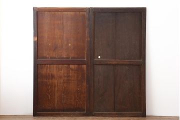 アンティーク建具　古民家スタイルや趣のある和空間におすすめな板戸2枚セット(格子戸)(R-043818)