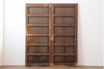 アンティーク建具　一枚板　古民家スタイルにおすすめな大振りサイズの板戸2枚セット(格子戸)(R-043820)