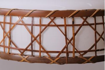 レトロ照明　昭和初期　和の味わい溢れる竹編みのシェードのペンダントライト(電笠、天井照明)(R-043827)