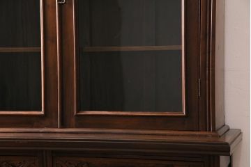 アンティーク家具　フランスアンティーク　ヴィクトリアン　マホガニー材　繊細なレリーフが見事なブックケース(本箱、収納棚、キャビネット、戸棚、カップボード)(R-043833)