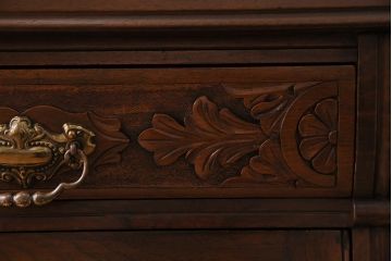 アンティーク家具　フランスアンティーク　ヴィクトリアン　マホガニー材　繊細なレリーフが見事なブックケース(本箱、収納棚、キャビネット、戸棚、カップボード)(R-043833)