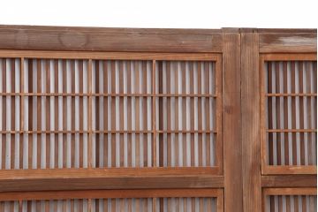 アンティーク建具　昭和中期　裏障子付き　腰板欅(ケヤキ)材　格子戸4枚セット(ガラス帯戸、引き戸)(R-043838)