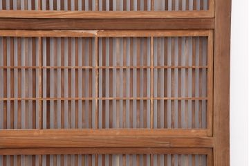 アンティーク建具　昭和中期　裏障子付き　腰板欅(ケヤキ)材　格子戸4枚セット(ガラス帯戸、引き戸)(R-043838)