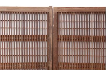 アンティーク建具　昭和中期　裏障子付き　腰板欅(ケヤキ)材　格子戸4枚セット(ガラス帯戸、引き戸)(R-043838)