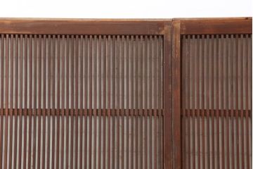 アンティーク建具　昭和中期　裏障子付き　腰板欅(ケヤキ)材　格子戸4枚セット(障子戸、ガラス帯戸、引き戸)(R-043840)