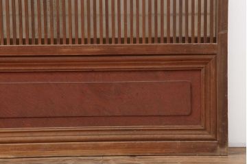 アンティーク建具　昭和中期　裏障子付き　腰板欅(ケヤキ)材　格子戸4枚セット(障子戸、ガラス帯戸、引き戸)(R-043840)