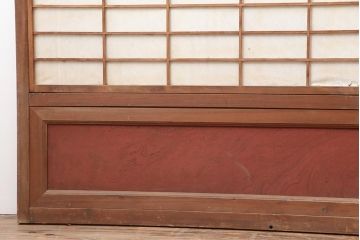 アンティーク建具　昭和中期　裏障子付き　腰板欅(ケヤキ)材　格子戸4枚セット(障子戸、ガラス帯戸、引き戸)(R-043840)
