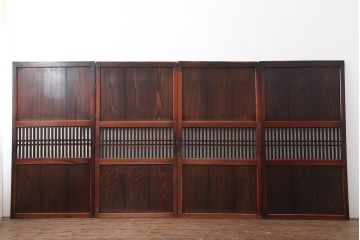アンティーク建具　明治期　深みのある色合いが魅力的な格子帯戸4枚セット(板戸、引き戸)(R-043841)