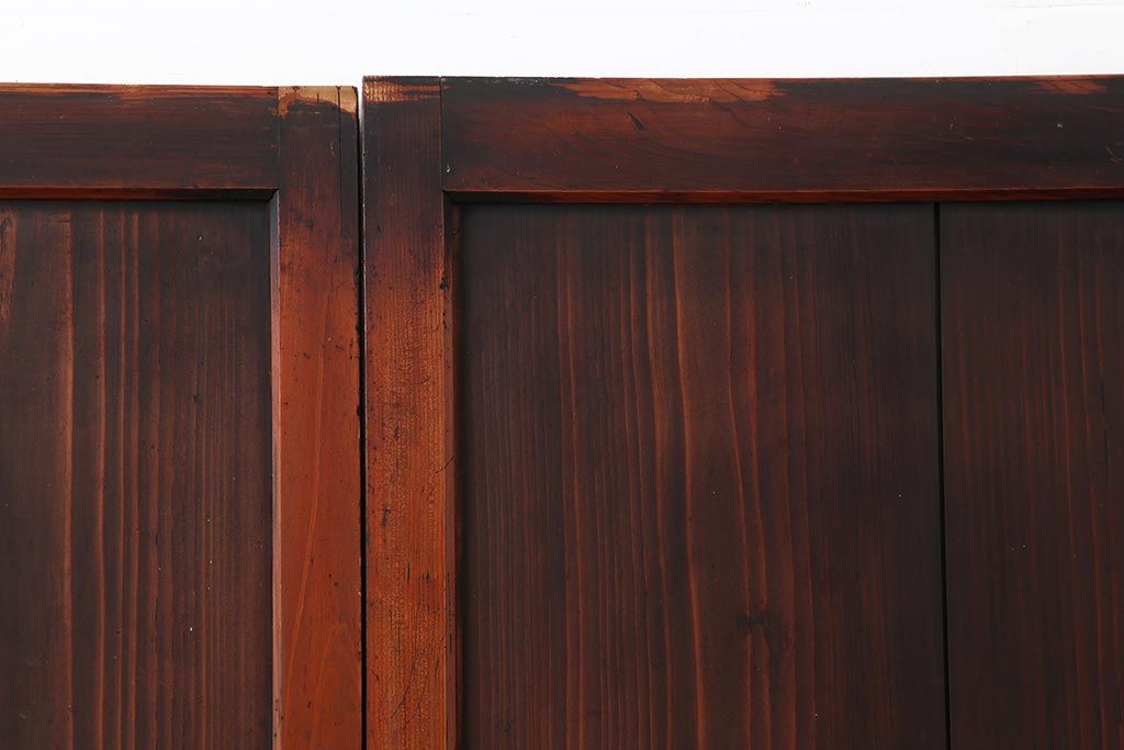 アンティーク建具　明治期　深みのある色合いが魅力的な格子帯戸4枚セット(板戸、引き戸)(R-043841)