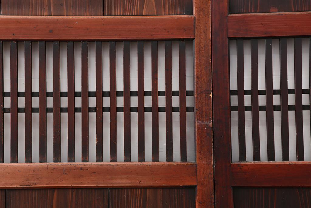 アンティーク建具　明治期　深みのある色合いが魅力的な格子帯戸4枚セット(板戸、引き戸)(R-043841)
