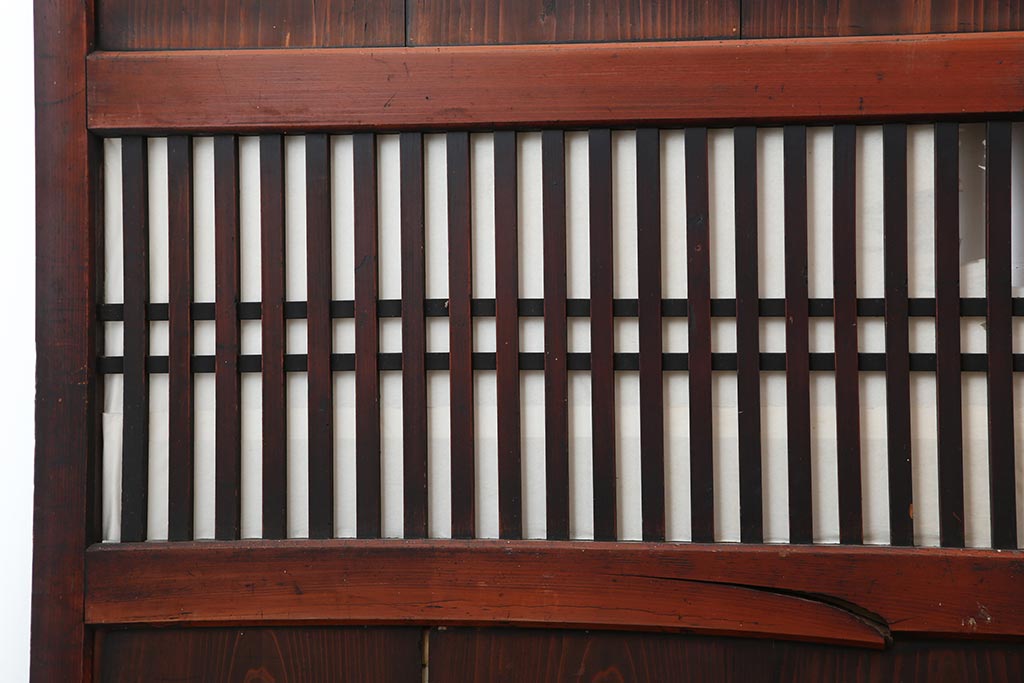 アンティーク建具　明治期　深みのある色合いが魅力的な格子帯戸4枚セット(板戸、引き戸)(R-043841)