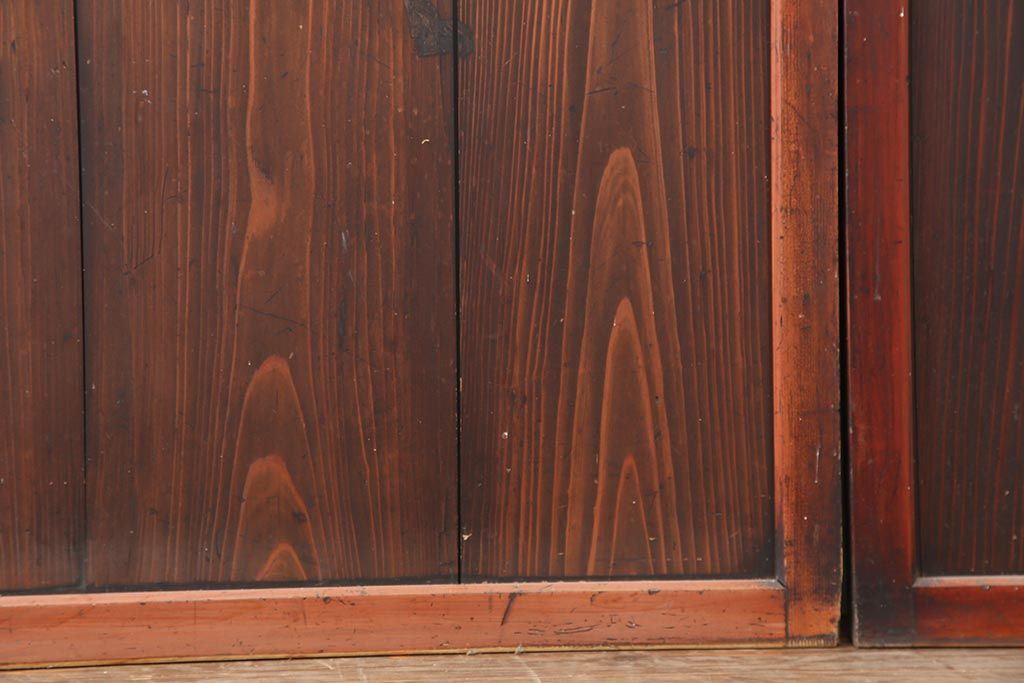 アンティーク建具　明治期　深みのある色合いが魅力的な格子帯戸4枚セット(板戸、引き戸)(R-043841)