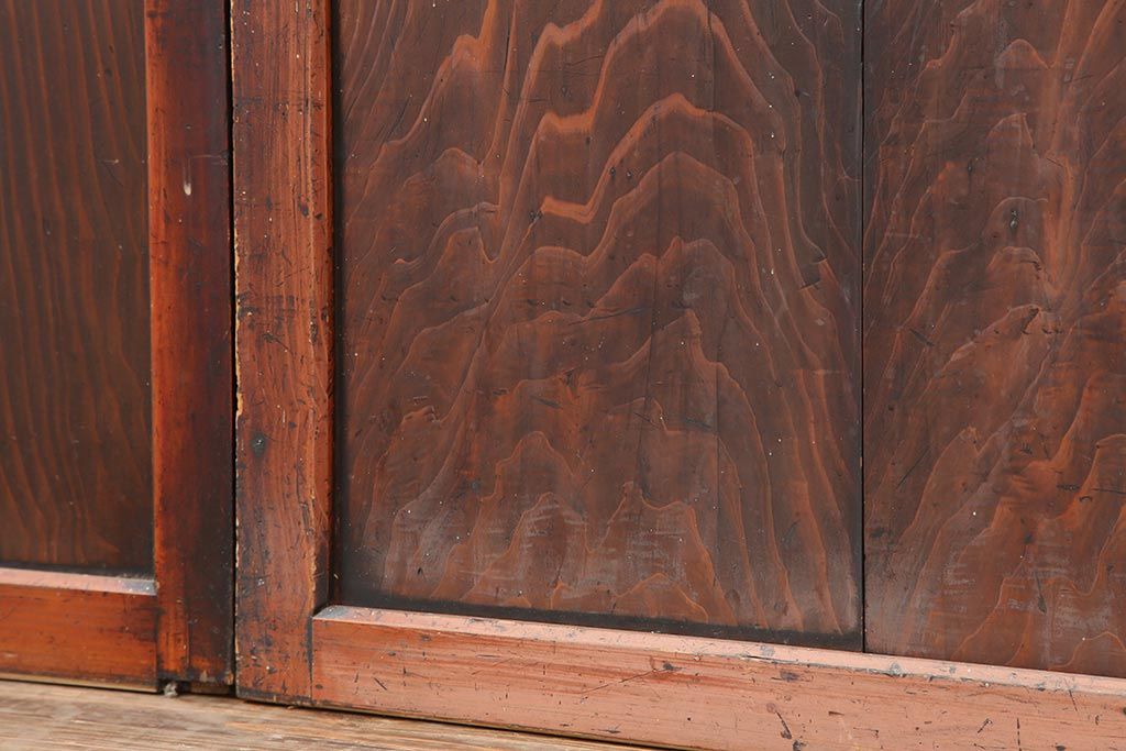 アンティーク建具　明治期　深みのある色合いが魅力的な格子帯戸4枚セット(板戸、引き戸)(R-043841)