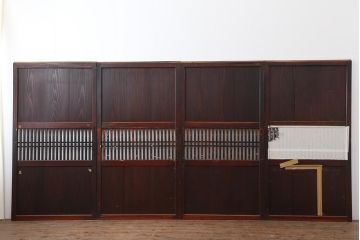 アンティーク建具　明治期　深みのある色合いが魅力的な格子帯戸4枚セット(板戸、引き戸)(R-043841)