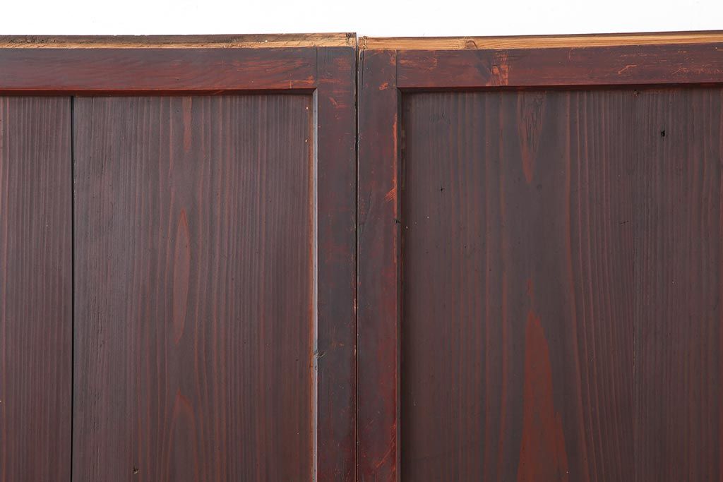 アンティーク建具　明治期　深みのある色合いが魅力的な格子帯戸4枚セット(板戸、引き戸)(R-043841)
