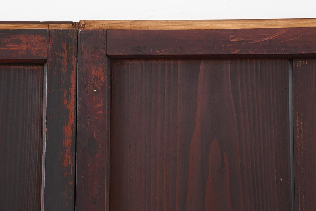 アンティーク建具　明治期　深みのある色合いが魅力的な格子帯戸4枚セット(板戸、引き戸)(R-043841)