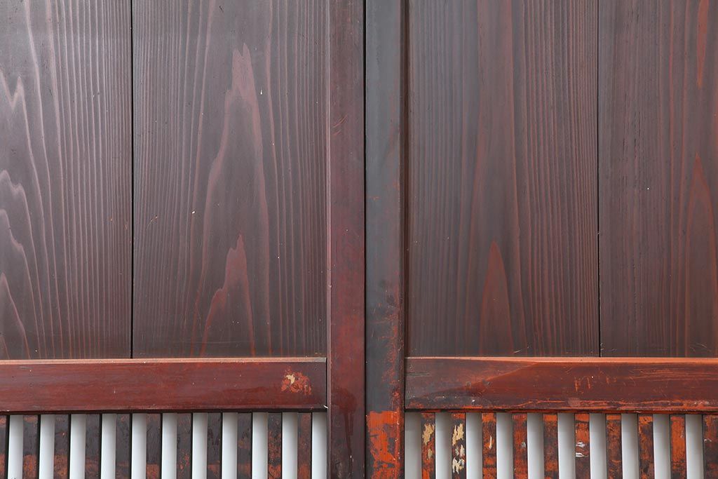 アンティーク建具　明治期　深みのある色合いが魅力的な格子帯戸4枚セット(板戸、引き戸)(R-043841)