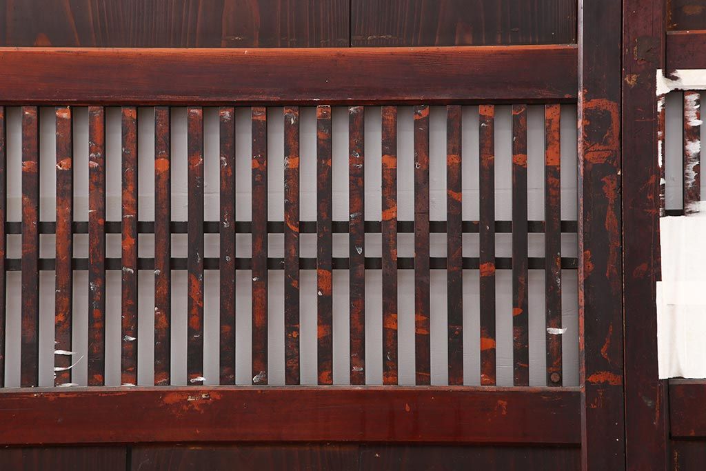 アンティーク建具　明治期　深みのある色合いが魅力的な格子帯戸4枚セット(板戸、引き戸)(R-043841)