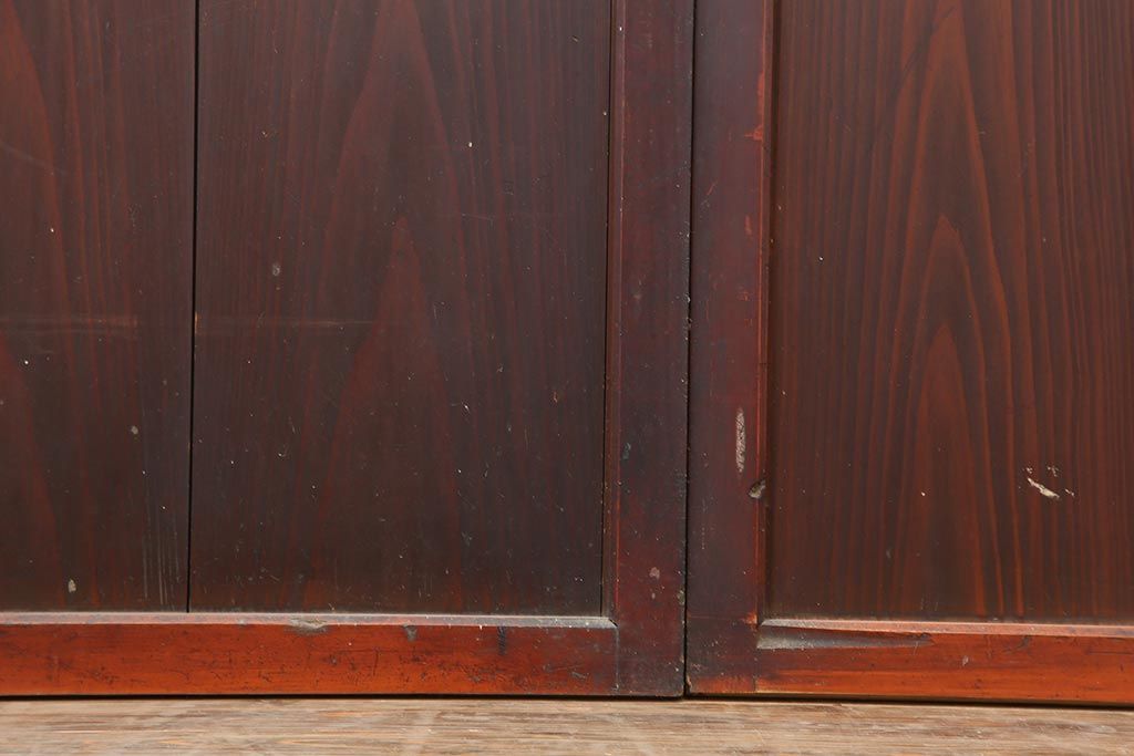 アンティーク建具　明治期　深みのある色合いが魅力的な格子帯戸4枚セット(板戸、引き戸)(R-043841)