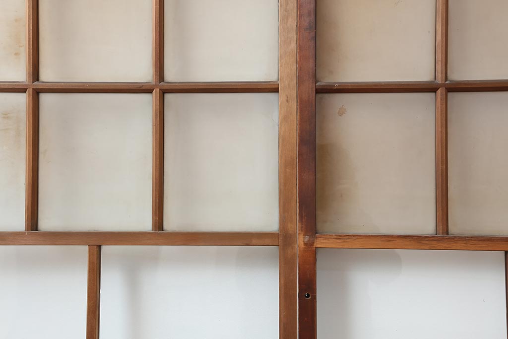 アンティーク建具　和レトロ　味わいとシンプルさが魅力のガラス戸2枚セット(引き戸、建具)(R-043846)