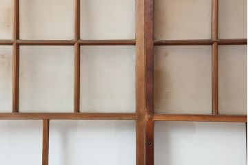 アンティーク建具　和レトロ　味わいとシンプルさが魅力のガラス戸2枚セット(引き戸、建具)(R-043846)