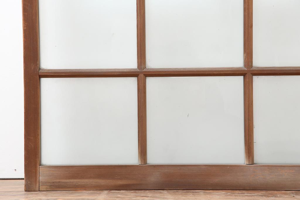 アンティーク建具　和レトロ　味わいとシンプルさが魅力のガラス戸2枚セット(引き戸、建具)(R-043846)