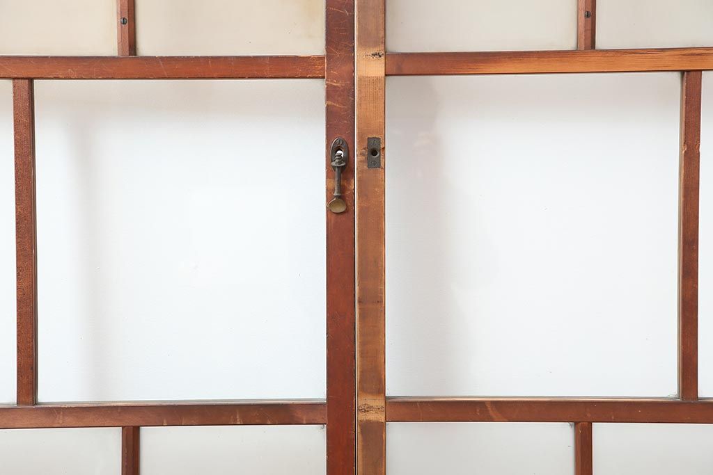 アンティーク建具　和レトロ　味わいとシンプルさが魅力のガラス戸2枚セット(引き戸、建具)(R-043846)