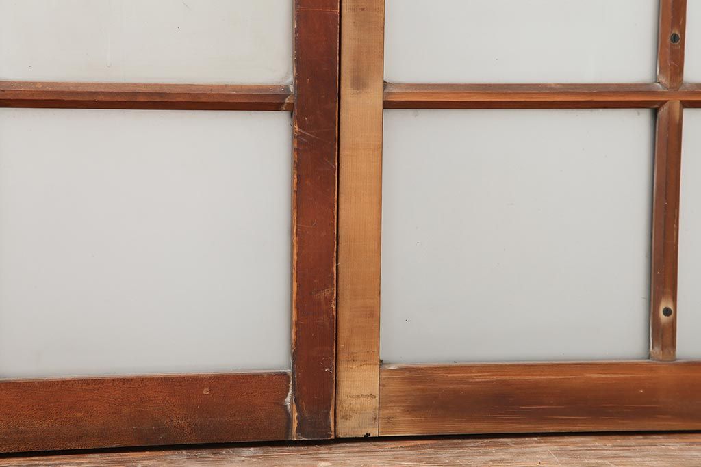 アンティーク建具　和レトロ　味わいとシンプルさが魅力のガラス戸2枚セット(引き戸、建具)(R-043846)