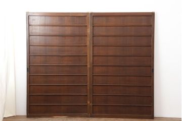 アンティーク建具　大正期　ヒノキ材　暖かみのある木肌が味わい深い板戸2枚セット(建具、引き戸、舞良戸)(R-043848)
