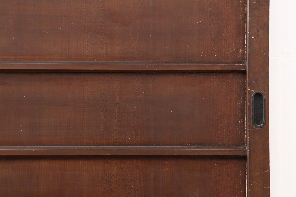 アンティーク建具　大正期　ヒノキ材　暖かみのある木肌が味わい深い板戸2枚セット(建具、引き戸、舞良戸)(R-043848)