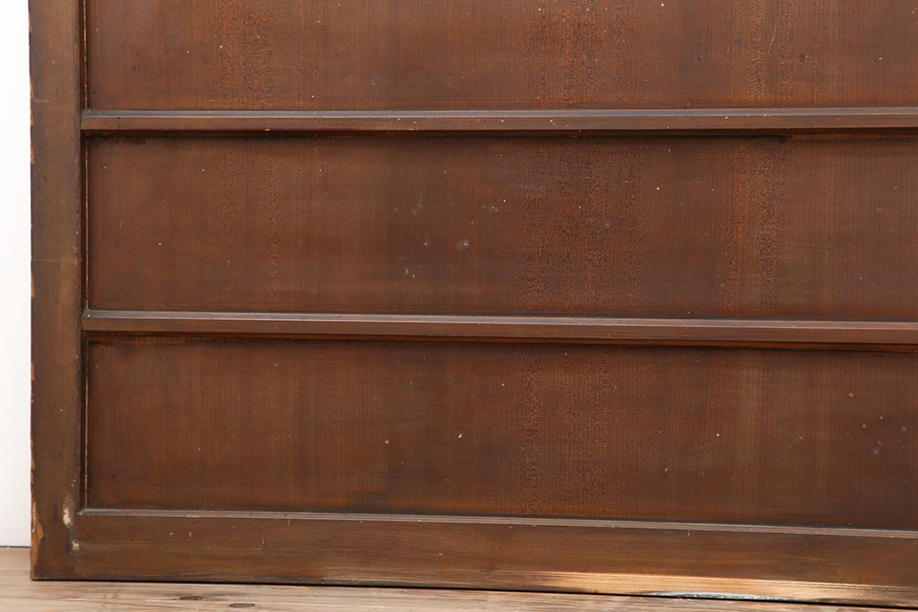 アンティーク建具　大正期　ヒノキ材　暖かみのある木肌が味わい深い板戸2枚セット(建具、引き戸、舞良戸)(R-043848)