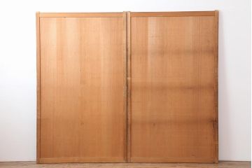 アンティーク建具　大正期　ヒノキ材　暖かみのある木肌が味わい深い板戸2枚セット(建具、引き戸、舞良戸)(R-043848)