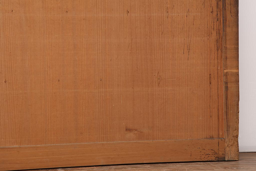 アンティーク建具　大正期　ヒノキ材　暖かみのある木肌が味わい深い板戸2枚セット(建具、引き戸、舞良戸)(R-043848)