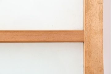 レトロ建具　昭和レトロ　昭和後期　ヒノキ材　素朴な風合いが魅力のガラス戸1枚(引き戸、玄関戸)(R-043850)